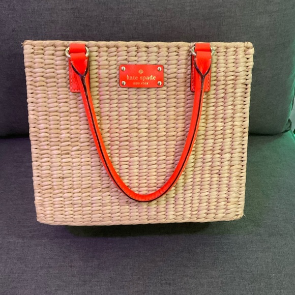 kate spade Handbags - kate spade Natural Woven Tote with Orange Trim